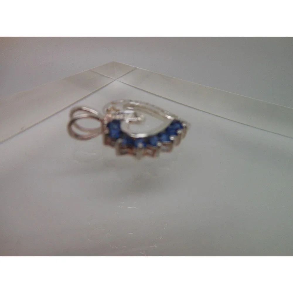 Vintage 1990's Beautiful Sterling Silver I Love Mom Necklace Pendant Sapphire CZ